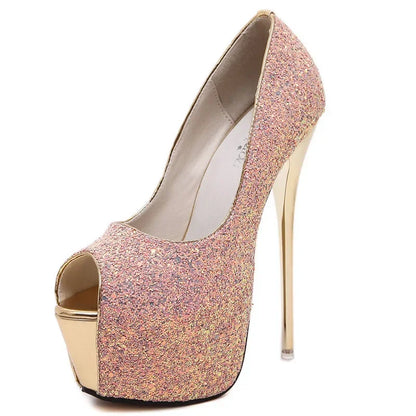 Peep Toe Platform Ultra High Heels Sequins Party Dress Sandal Pumps