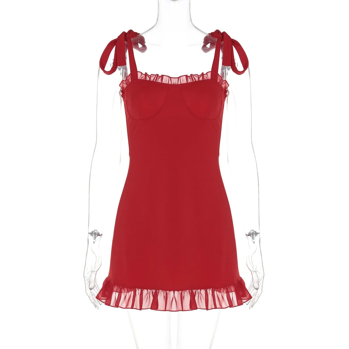 Ruffle Mini Bodycon Pleated Red Christmas Party Dress