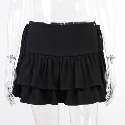 Sexy Japanese Harajuku Girls Sweet Lace Plaid High Waist Pleated Gothic Cute Skirt