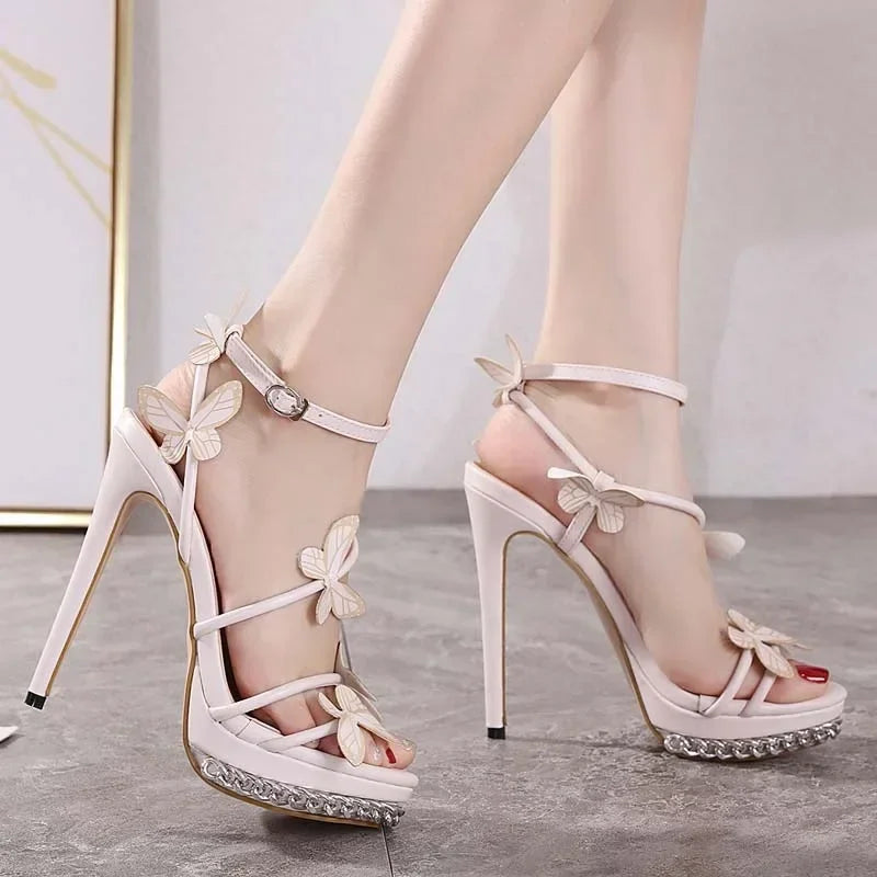 Stylish Stiletto Sandals with Narrow Band and Butterfly-knot Detail