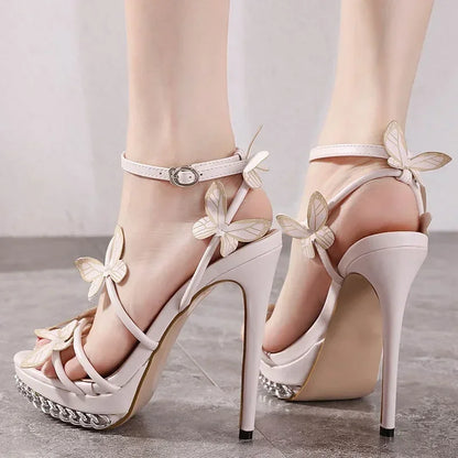 Stylish Stiletto Sandals with Narrow Band and Butterfly-knot Detail