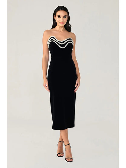 Sexy Strapless Diamonds Chain Bandage Black Sleeveless Backless Christmas Party Dress