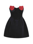 Sexy Strapless Heart Shape Crystal Design Mini Dress Velvet A-Line Christmas Party Dress