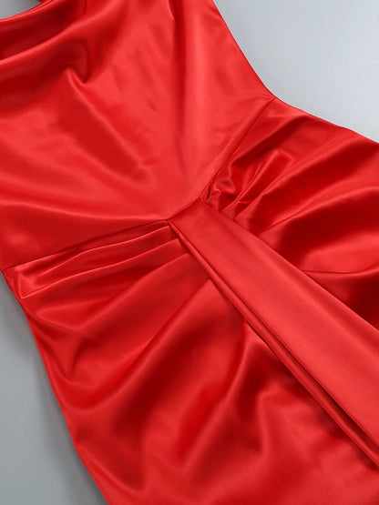 Sexy Swinging Collar Backless Pleated Long Dress Draped Design Christmas Party Dress