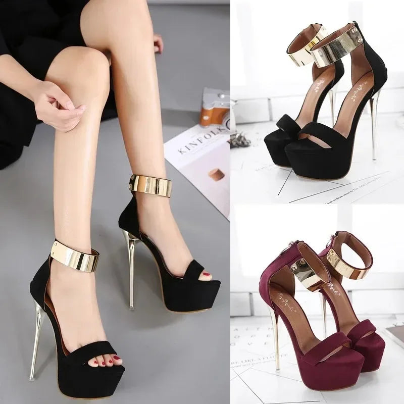 Women's Sexy 16CM High Heel Sandals with Platform and Open Toe - Perfect for Parties and Nightclubs