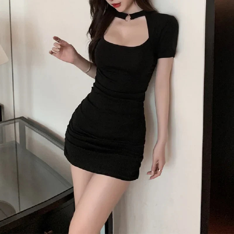 Hollow Out Bodycon Mini Split Evening Female Casual Elegant Cut Dress