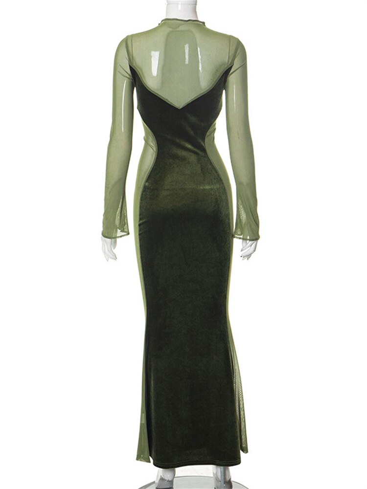 O Elegant Arm Dresses Fashion Full-Length Through Fall Party Gown Club Neck For Outfits Sexy - Long