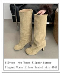 Eilyken Fashion Candy Women Long Boots Pointed Toe Knee-High Booties Winter Ladies High Heels Sexy Banquet Shoes