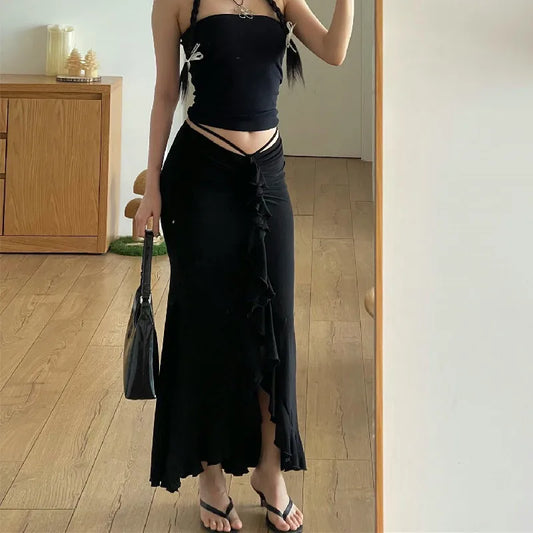 Solid Ruffles Bandage Street Skirt
