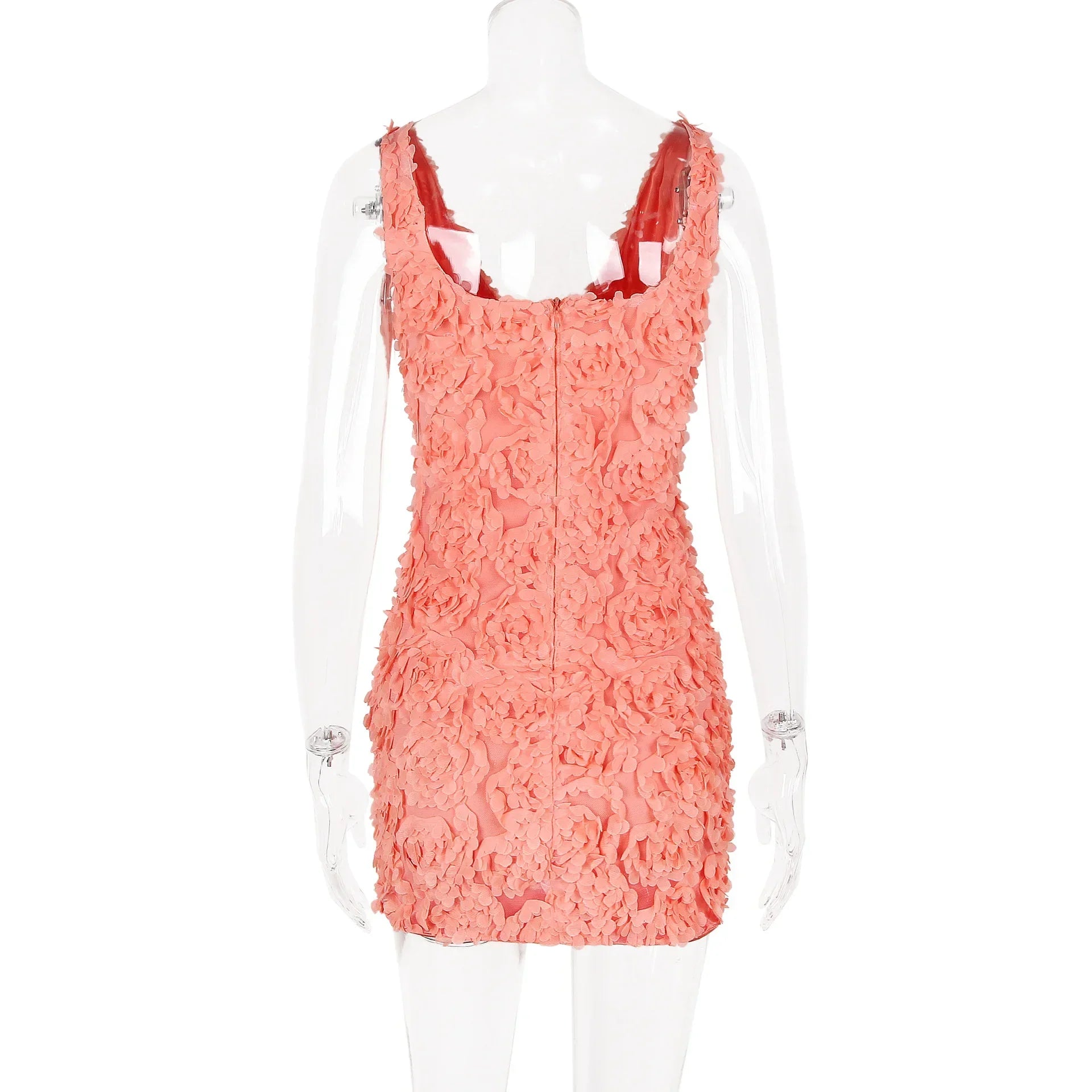 Peach Flowers Textured Charming V-Neck Mini Dress