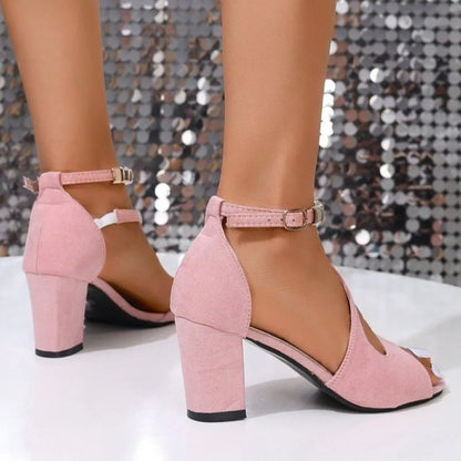 Pink Platform Sandals - Open Toe High Heel Chunky Dress Shoes for Women