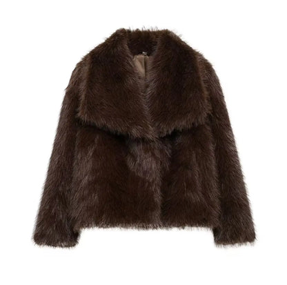 Faux Fur Lapel Autumn Winter Coat