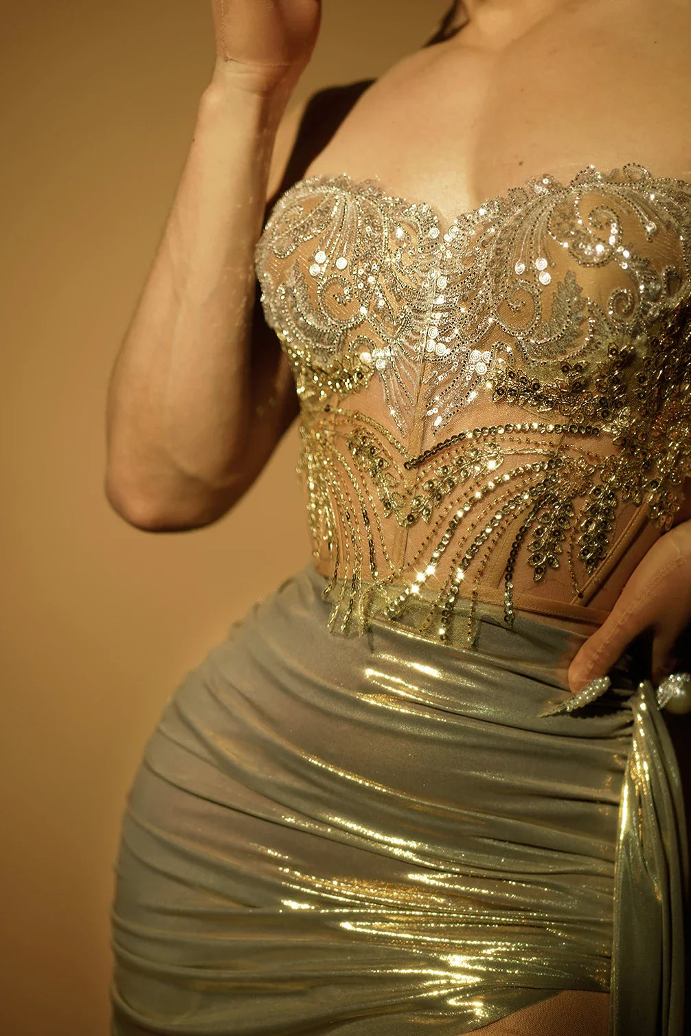 Silver Sparkling See-Through Party Dress Partydress-241208