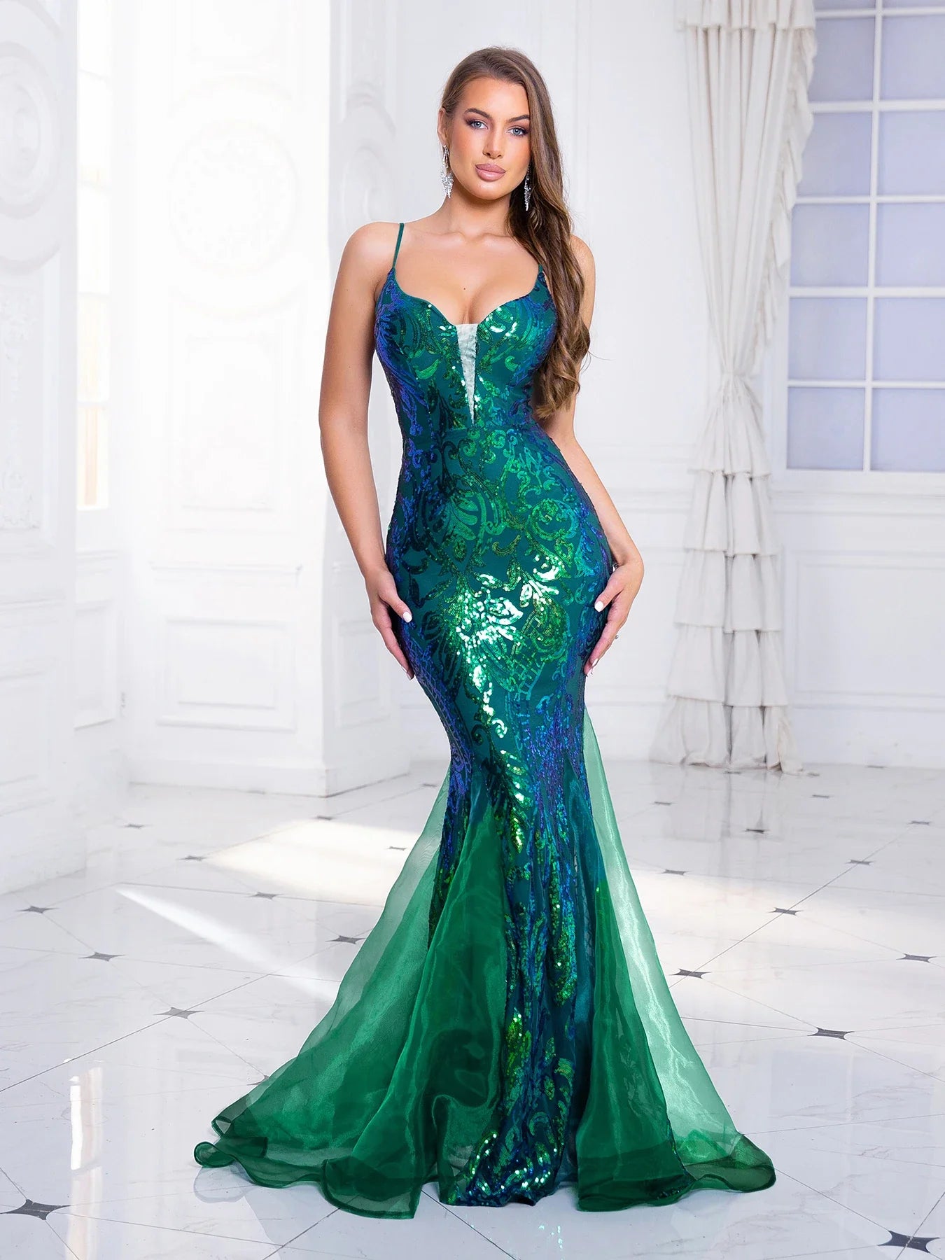 Sleeveless Sequined Mermaid Party Dress Green / S Partydress-241208