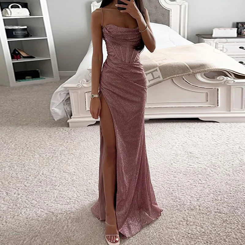 Slit Patchwork Spring Summer Chic Party Dress Elegant V Neck Christmas Party Dress