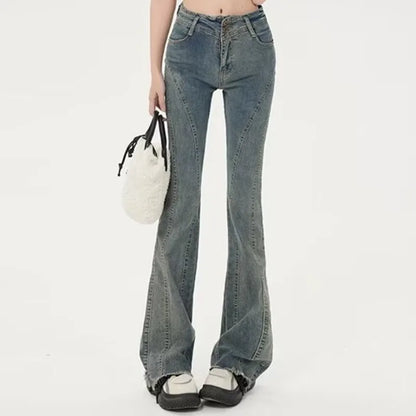 Small American Retro Micro Flared High Waisted Slim Versatile Floor Mop Jean