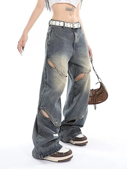 Small Crowd Deconstruction Design Sense High Street Wide Leg Trendy Brand Women's Jean