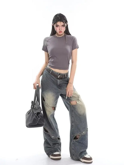 Small Crowd Deconstruction Design Sense High Street Wide Leg Trendy Brand Women's Jean