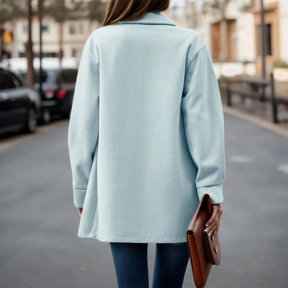 Button Down Fashion Dressy Long Sleeve Pockets Tops Mid Length Chic Stylish Elegant Fashionable Versatile Jacket