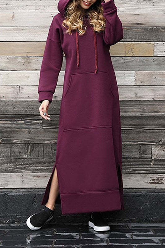 Pocketed Slit Hem Hoodie Dress