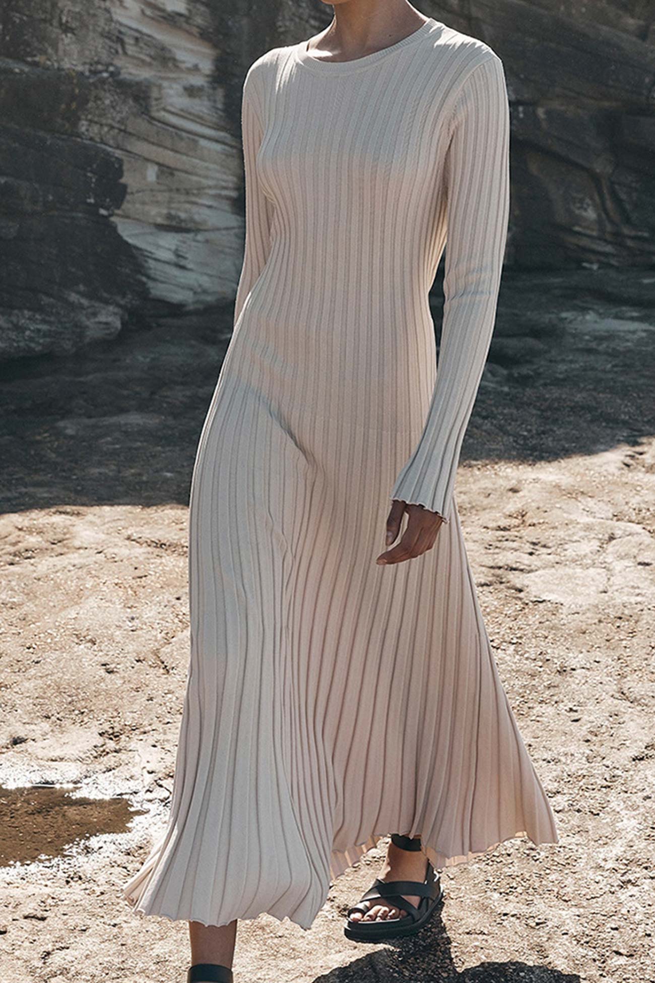 Ribbed Knit Tie-waist Dress