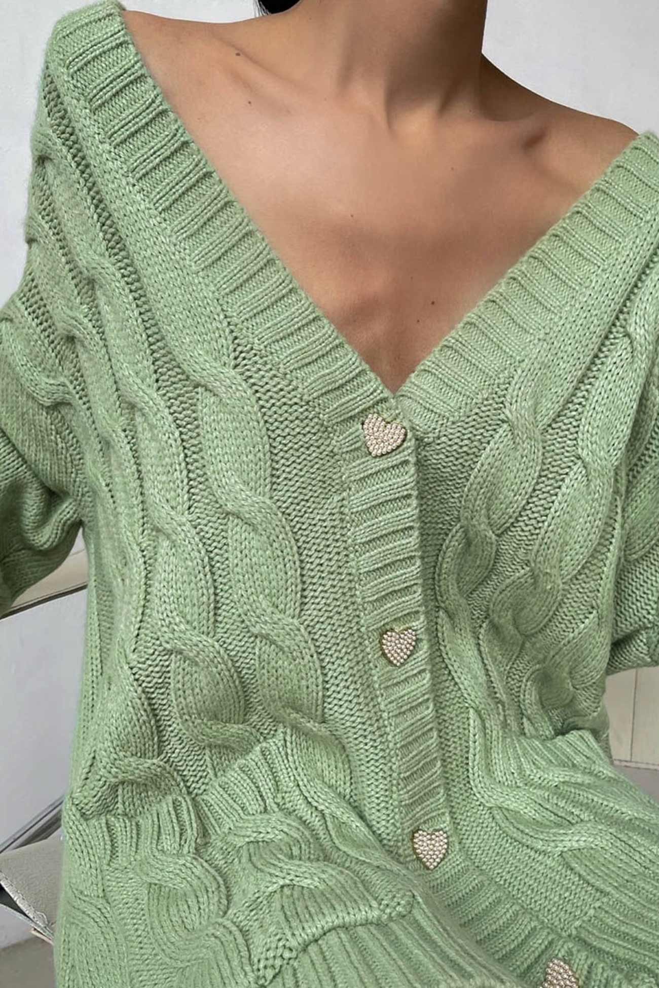 Single-breasted Knit Cable Cardigan