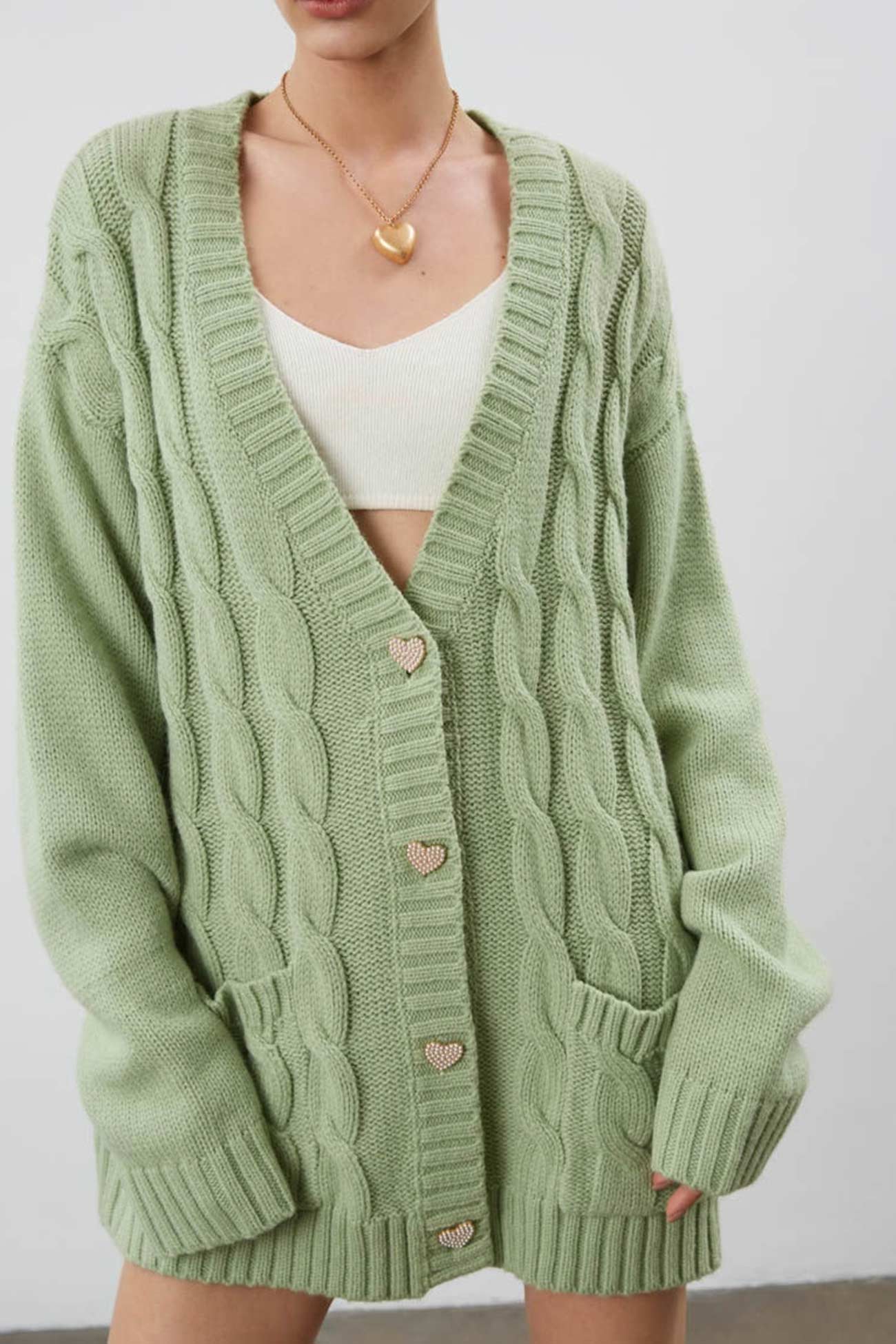 Single-breasted Knit Cable Cardigan