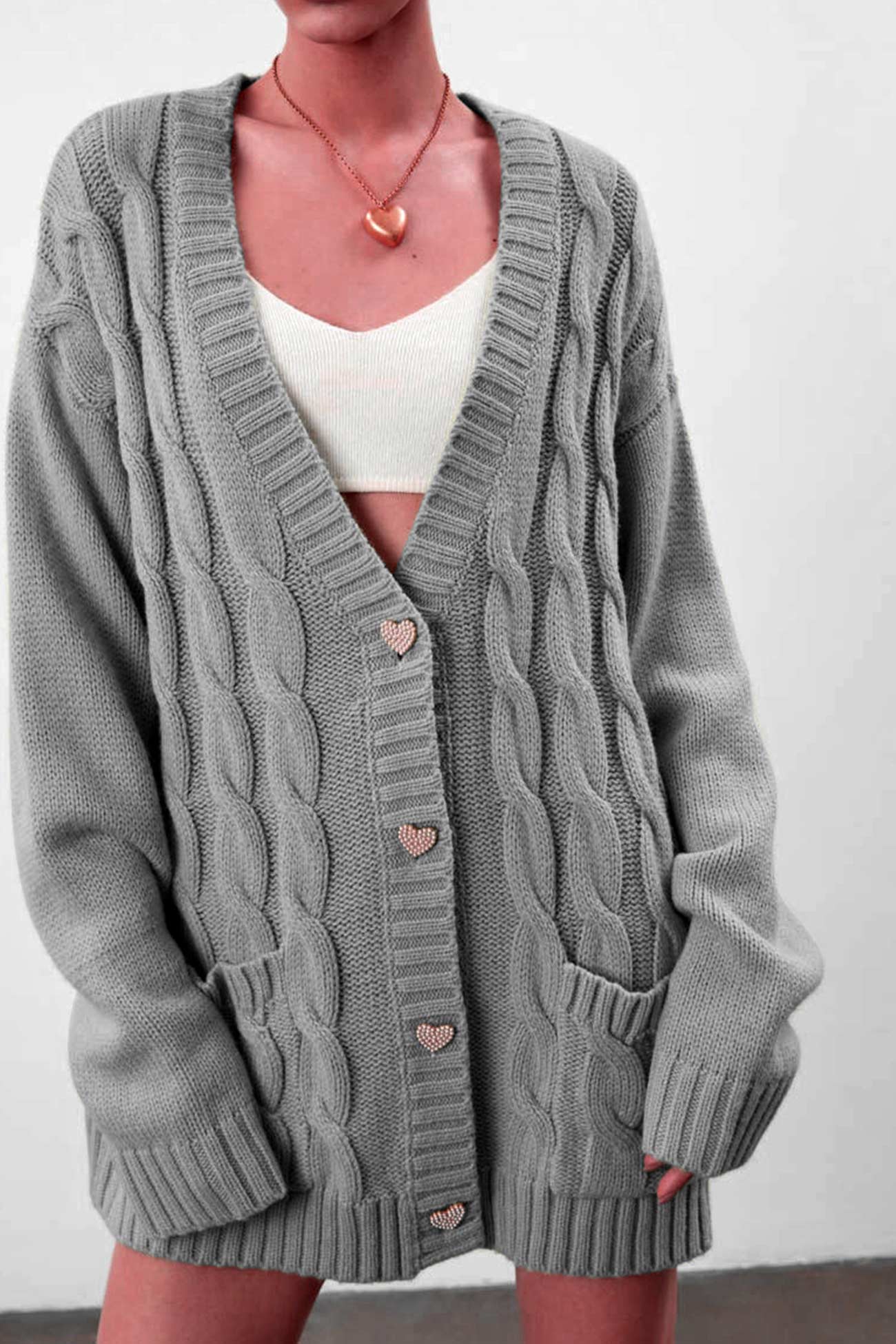 Single-breasted Knit Cable Cardigan