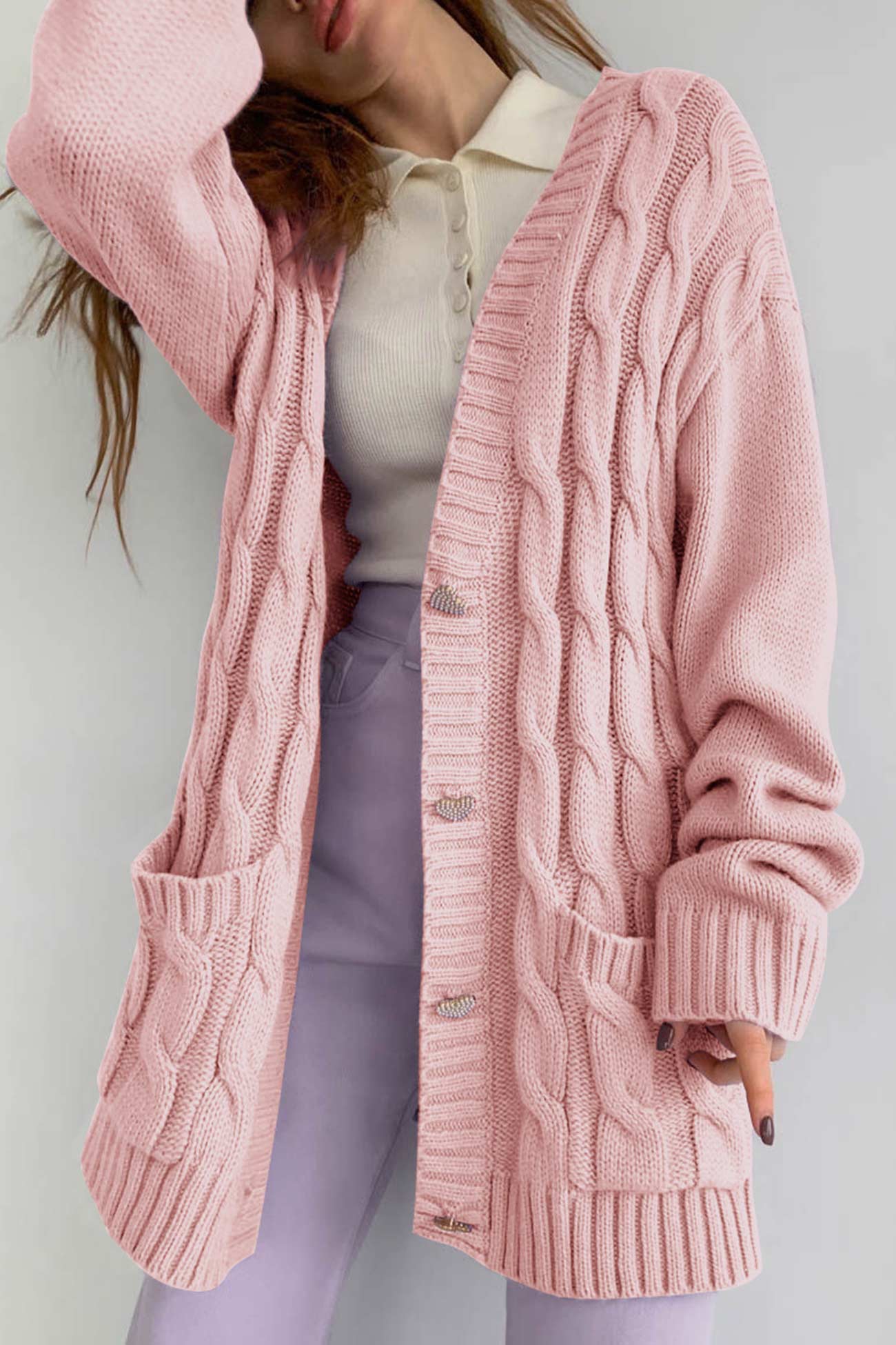 Single-breasted Knit Cable Cardigan