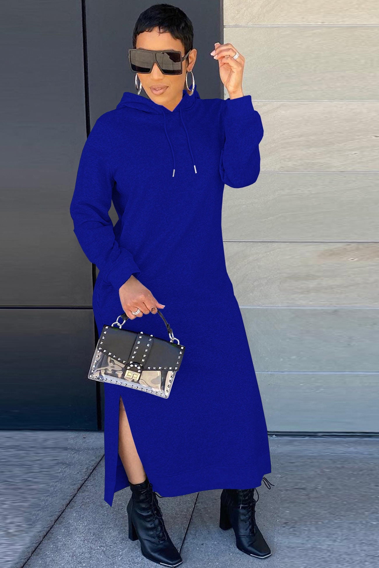 Slit Hem Hoodie Dress