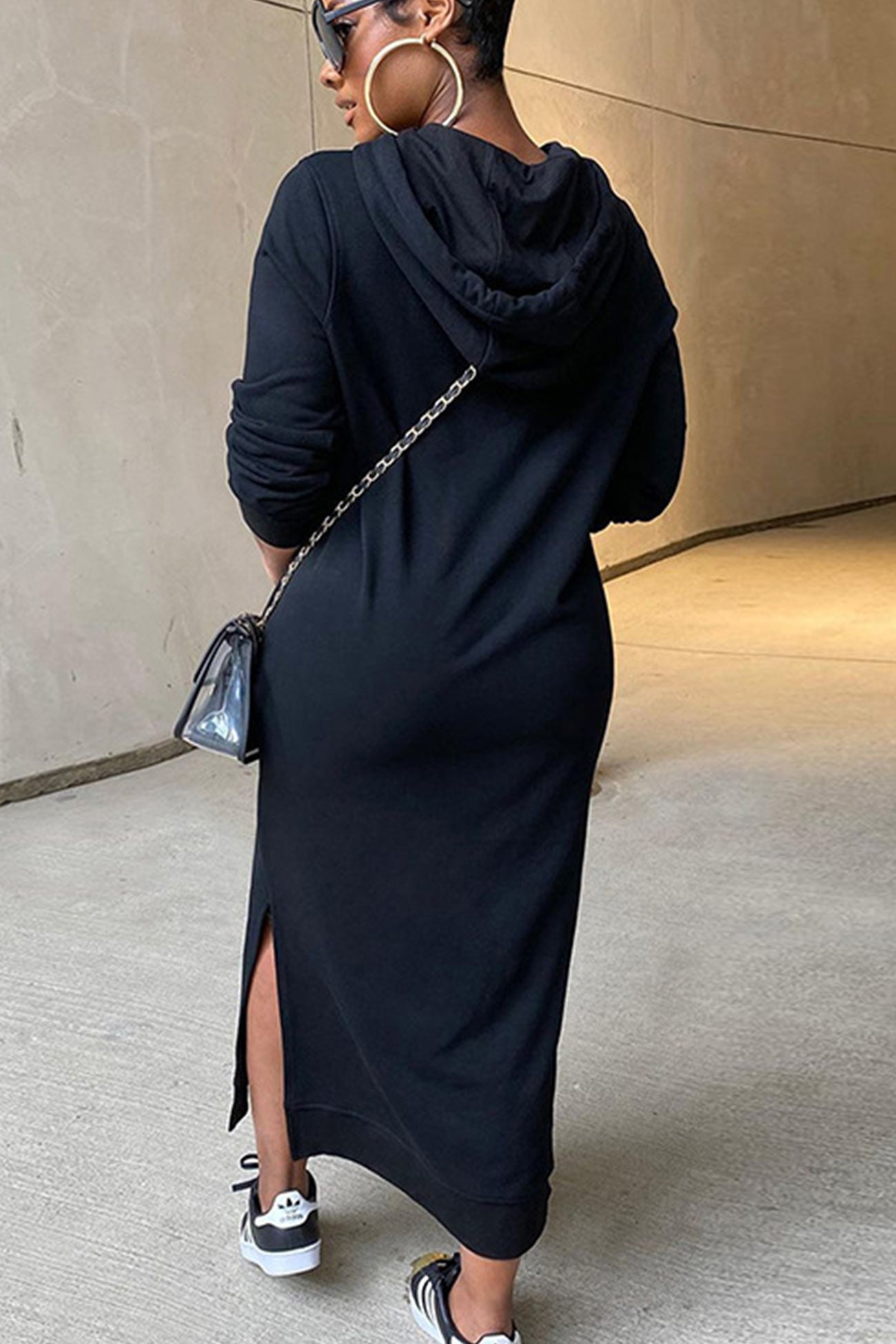 Slit Hem Hoodie Dress