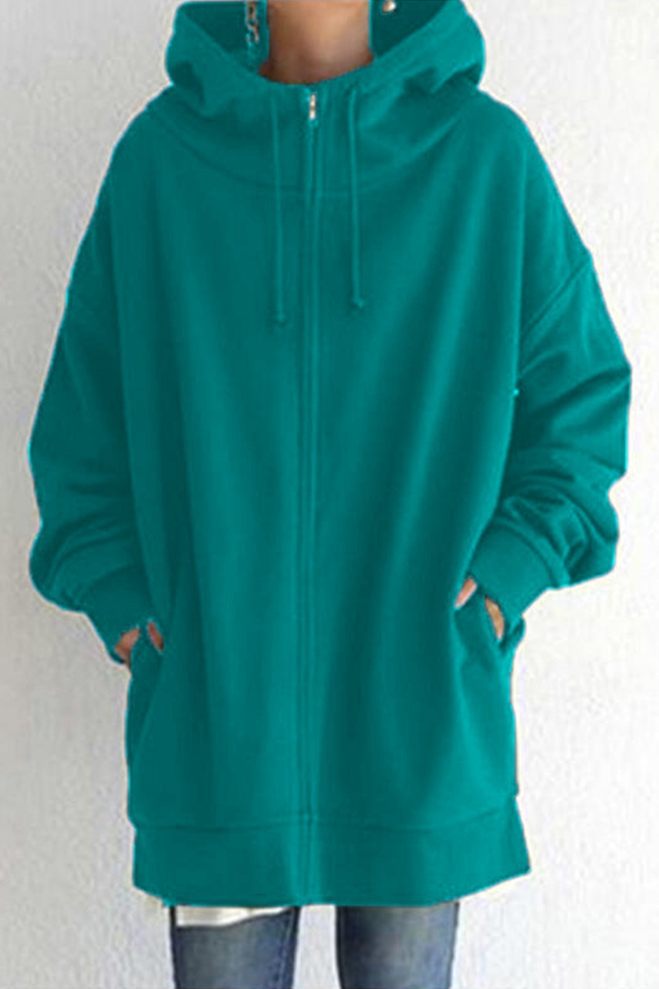 Color Hoodie Zipper Solid - Mid-length