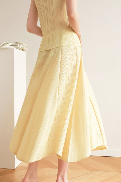 Pleated High Waist Skirt - Solid Color