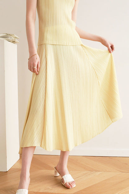 Pleated High Waist Skirt - Solid Color