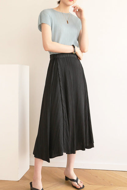 Pleated High Waist Skirt - Solid Color