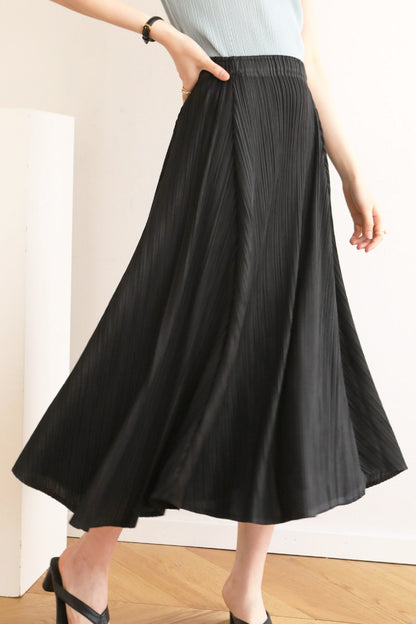 Pleated High Waist Skirt - Solid Color