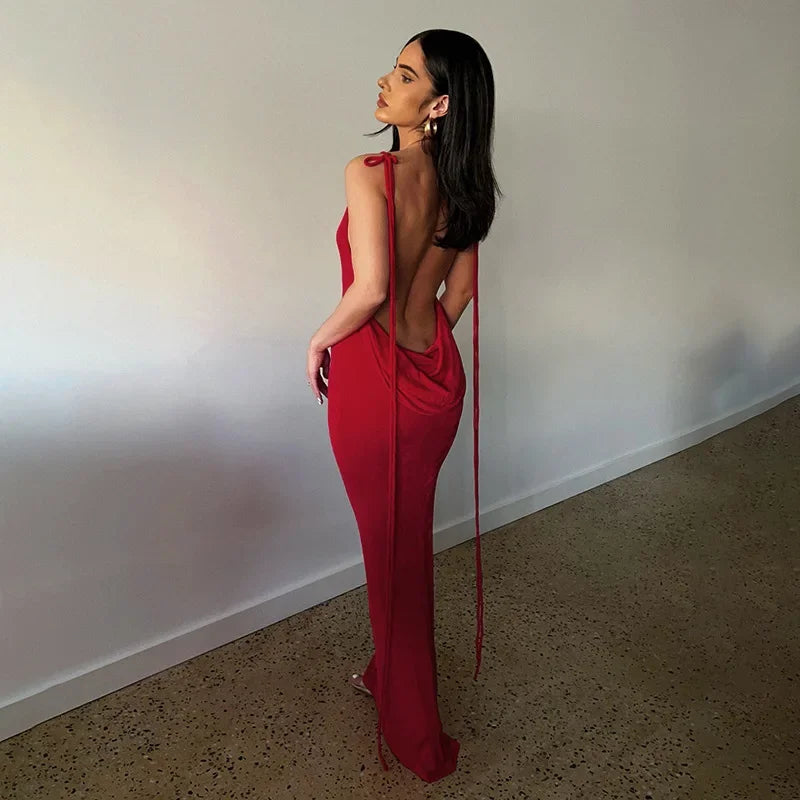 Spaghetti Strap Backless Bandage Maxi Dress