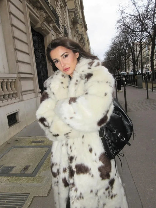 Spotted Leopard Suit Collar Fluffy Coat