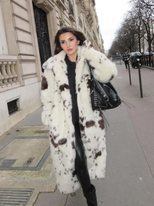 Spotted Leopard Suit Collar Fluffy Coat