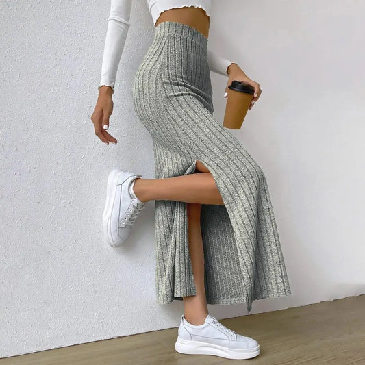 Casual High Waist Sexy Knitted Elegant Solid Long Autumn Winter Fashionable Skirt