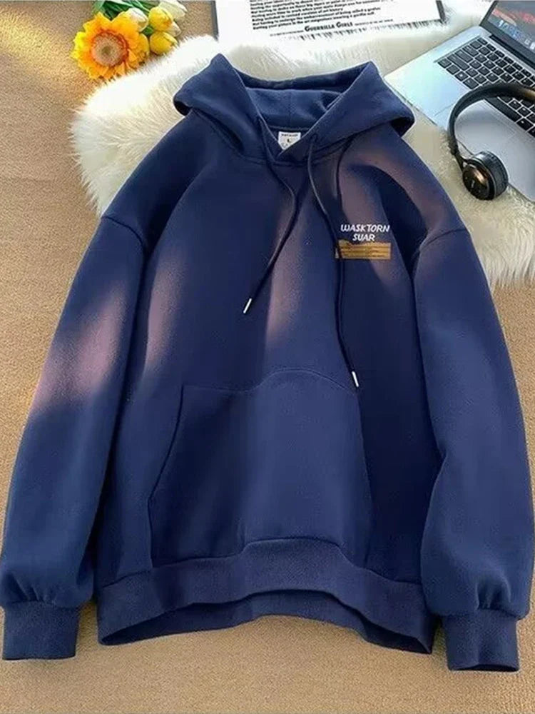 Spring Letter Graphic Streetwear Hoodie Navy Blue / M(40-50KG)