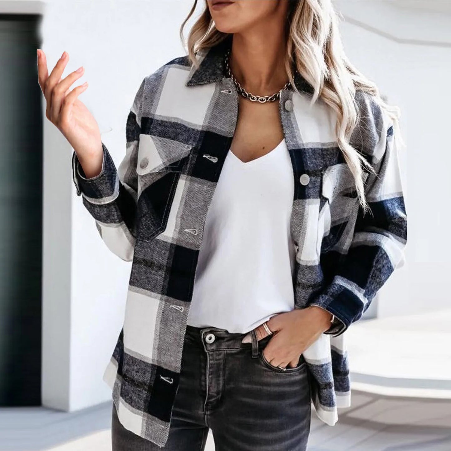 Plaid Printed Worsted Wool Turndown Collar Pocket Single Breasted Warm Chic Stylish Elegant Fashionable Versatile Jacket