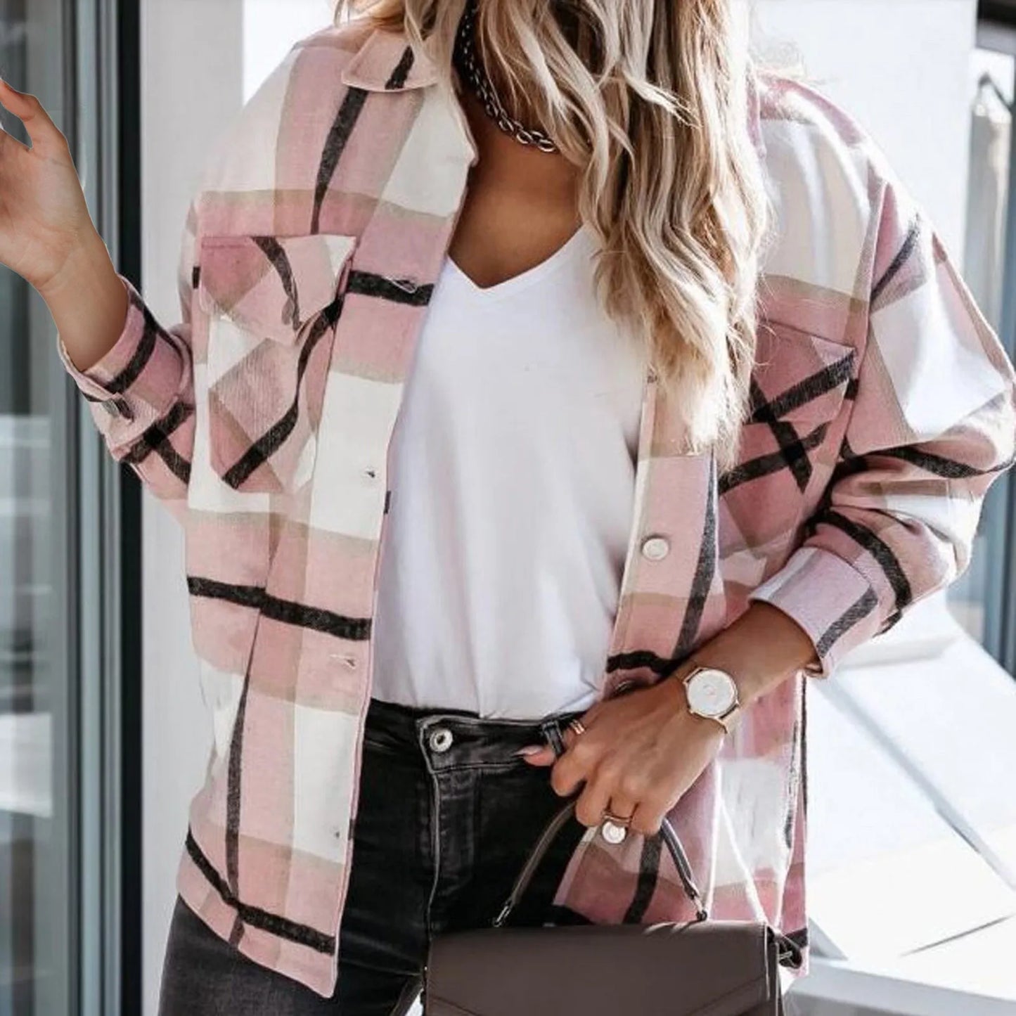 Plaid Printed Worsted Wool Turndown Collar Pocket Single Breasted Warm Chic Stylish Elegant Fashionable Versatile Jacket