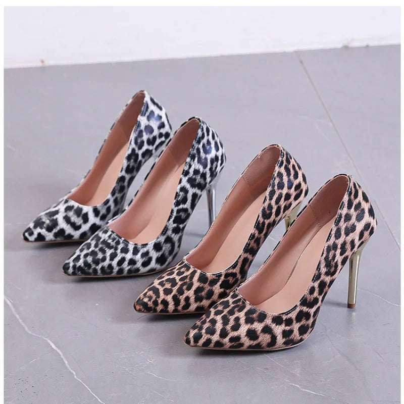 Leopard Print High Heels Pointed Toe Stiletto Women's Shoes