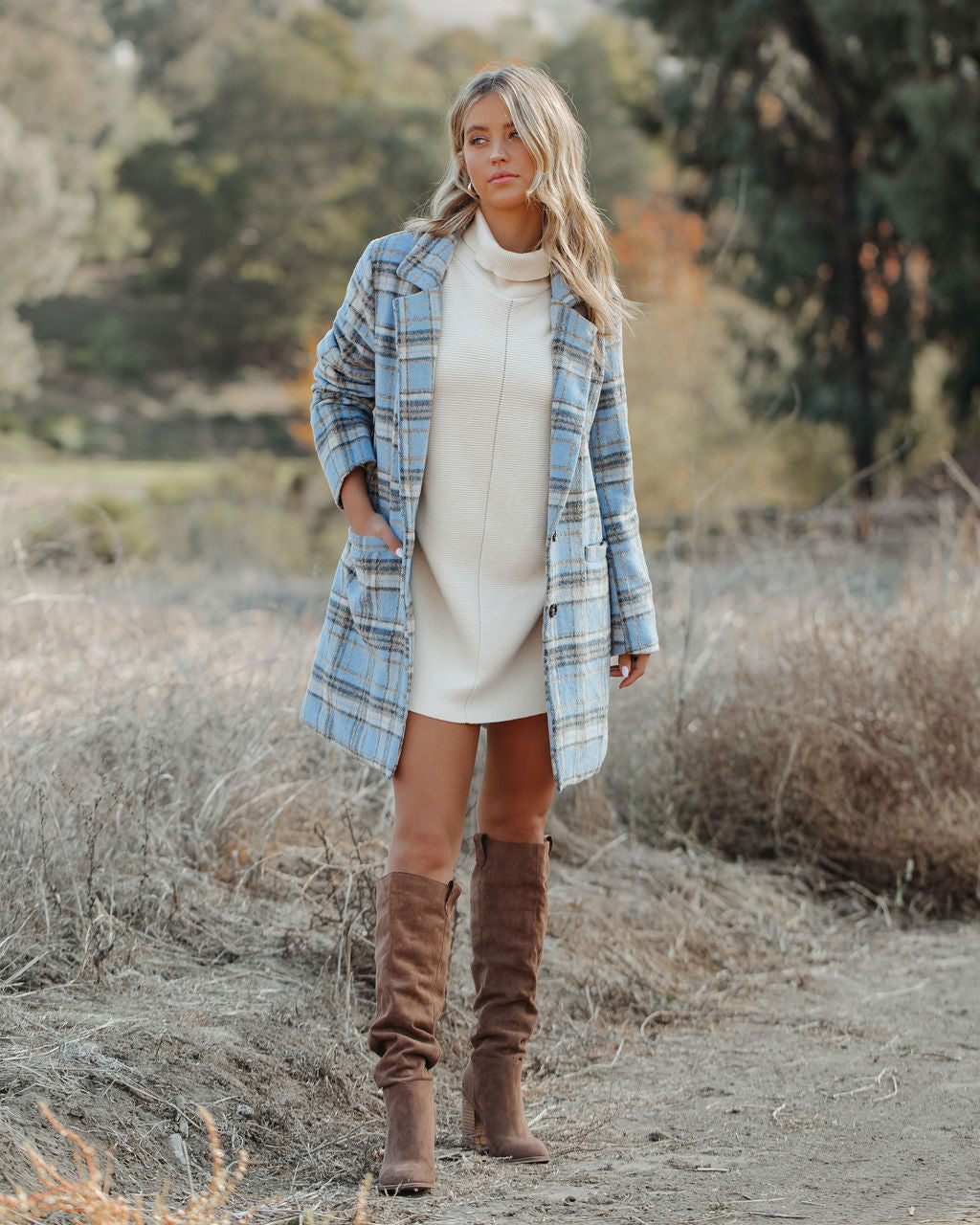 Stan Plaid Coat - Light Blue