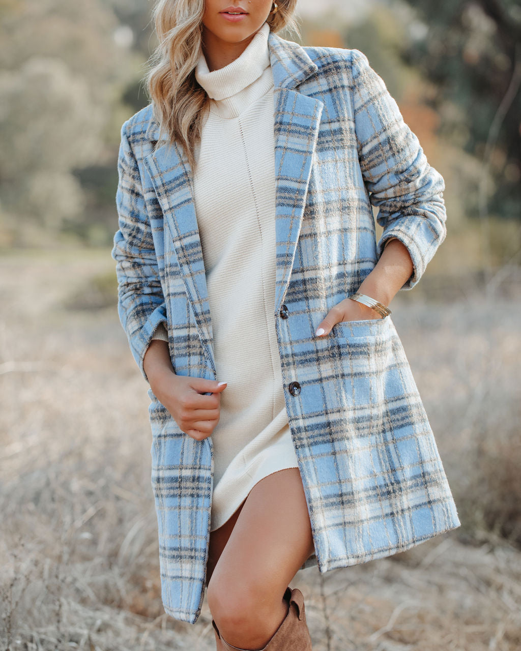 Stan Plaid Coat - Light Blue