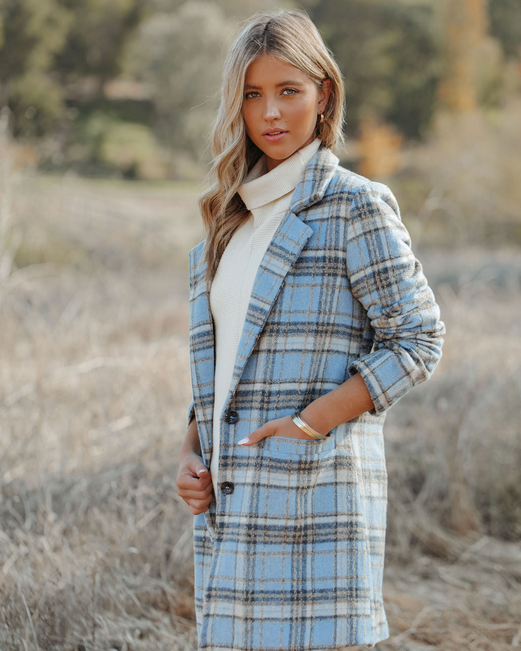 Stan Plaid Coat - Light Blue