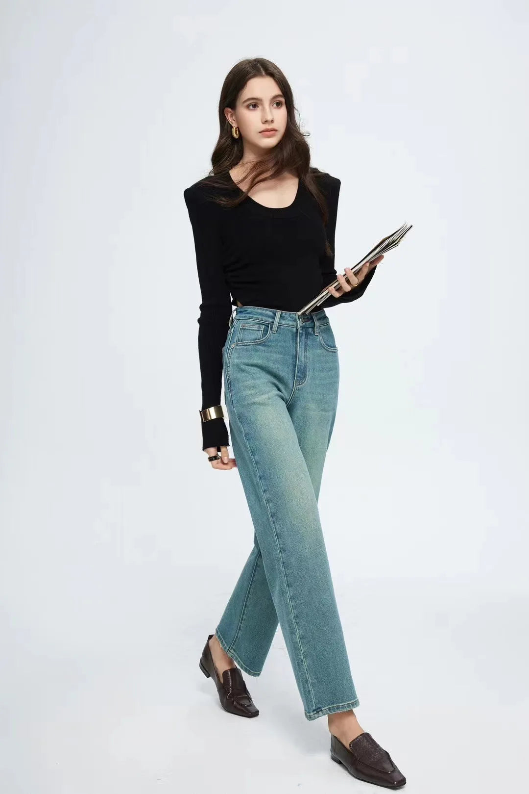 Straight Leg Denim Pant New Korean Straight Woman Female Spring 2024 Jean