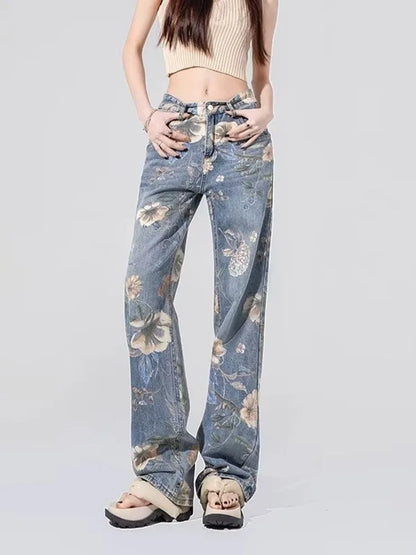 Children's High Waist Straight Tube Loose Wide Leg Trendy Spliced With Old Zippers Jean