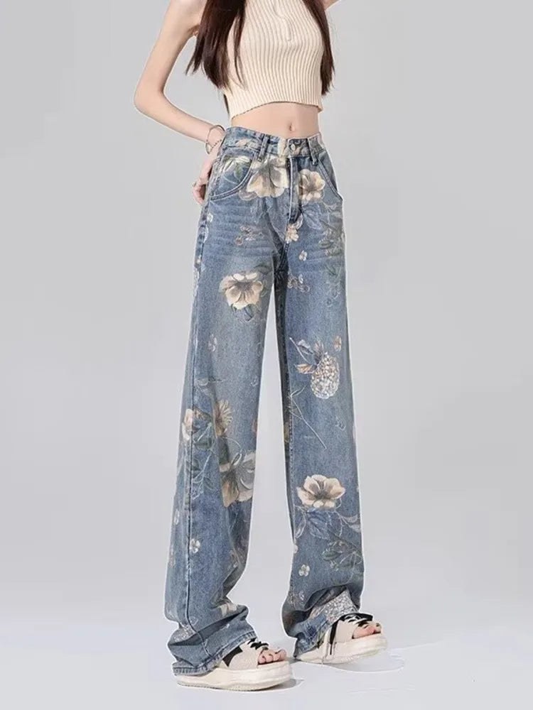 Children's High Waist Straight Tube Loose Wide Leg Trendy Spliced With Old Zippers Jean